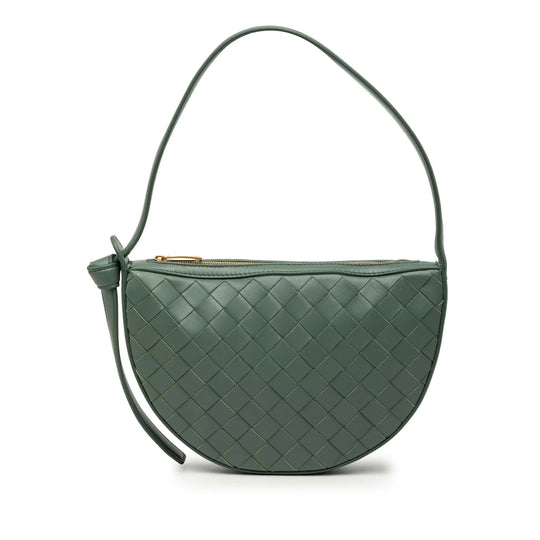 Bottega Veneta Sunrise Hobo Bag Mini Green Intrecciato
